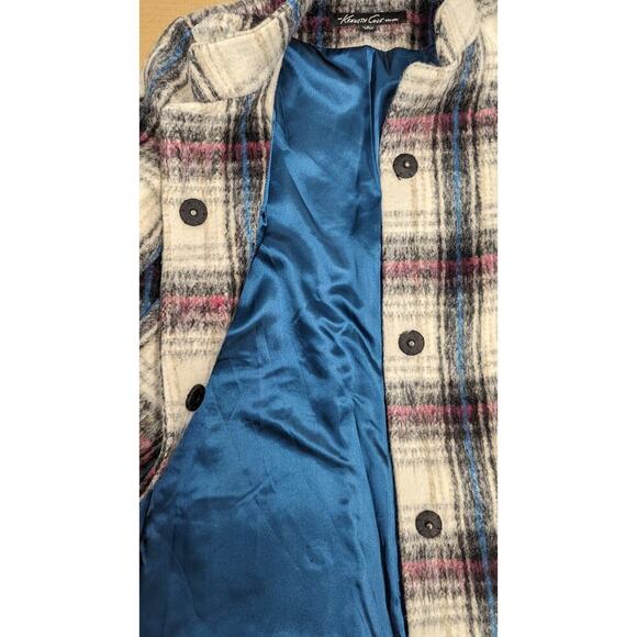 KENNETH COLE Tartan Plaid Wool Blend Snap Button Longline‎ Small Coat - Picture 5 of 8
